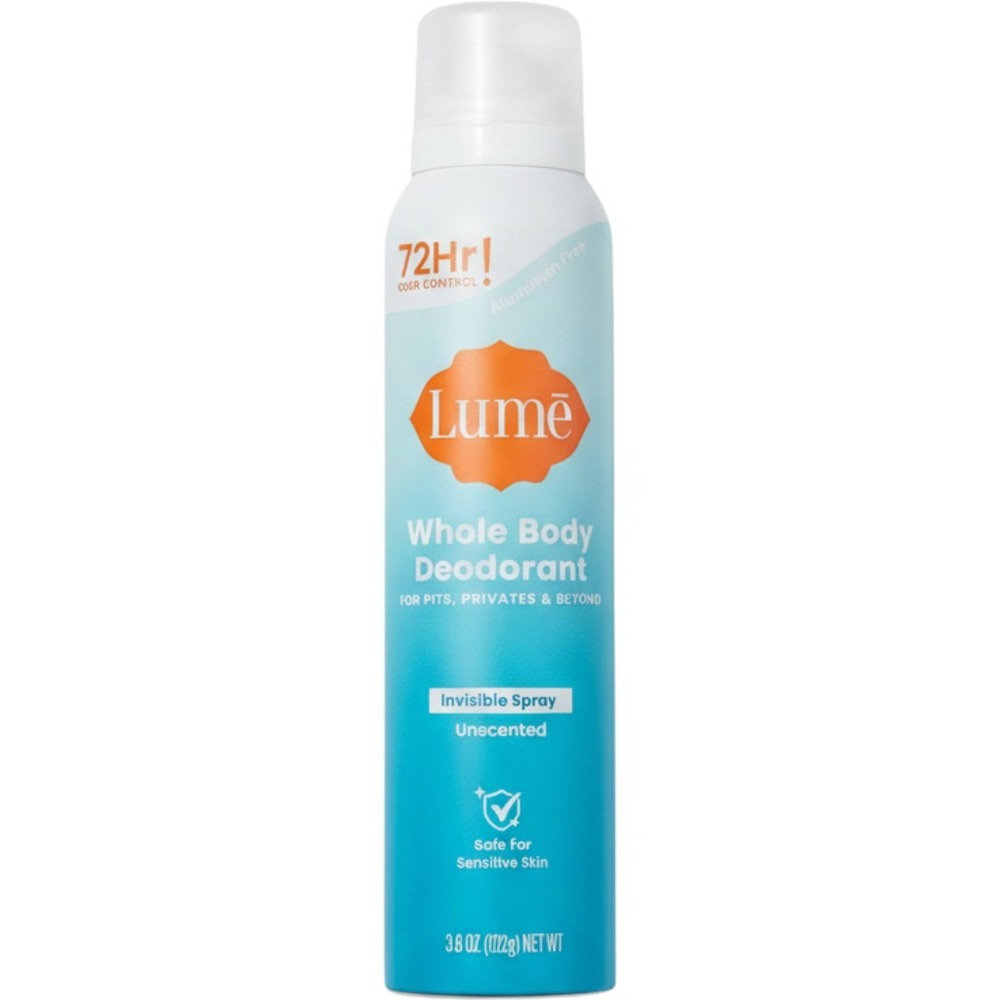 Lume Whole Body Deodorant Invisible Spray Unscented 3.6oz 3 Pack 72Hr Control